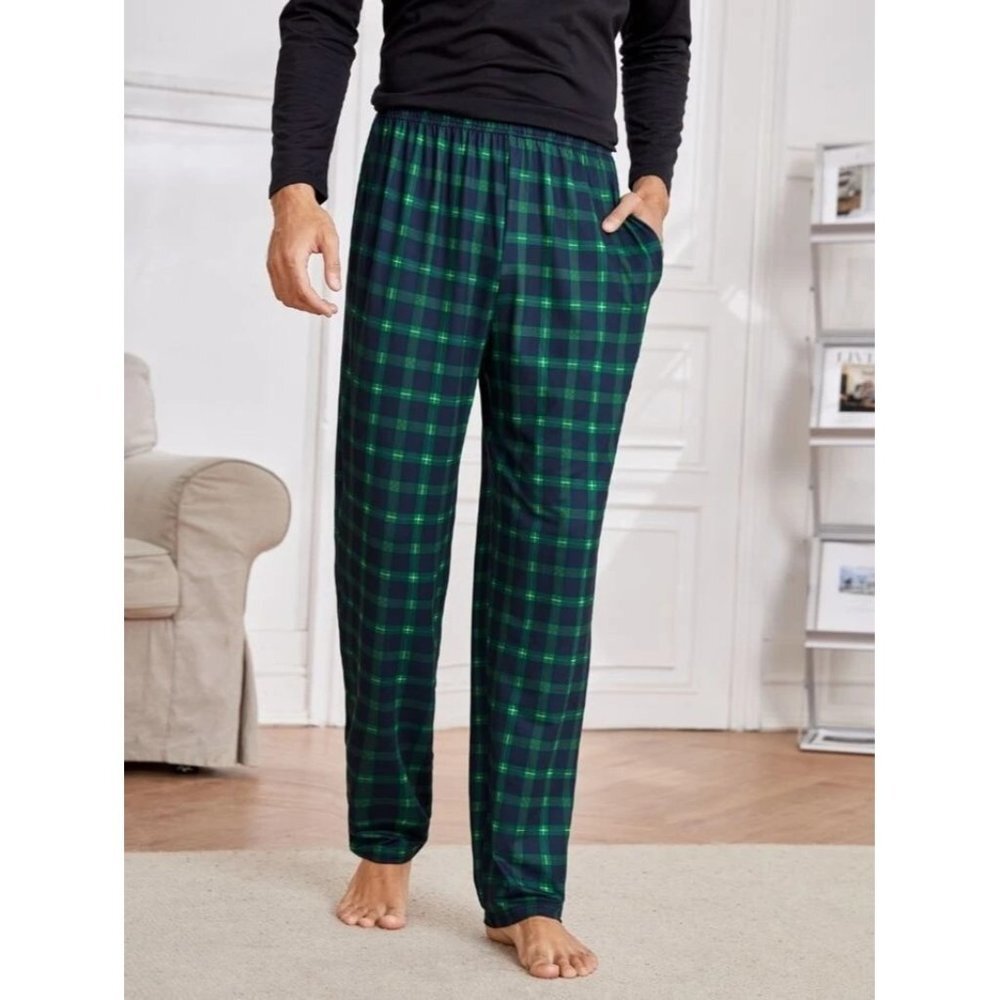 NEW‎ SHEIN Mens Plaid Print Pajama Pants Size L
